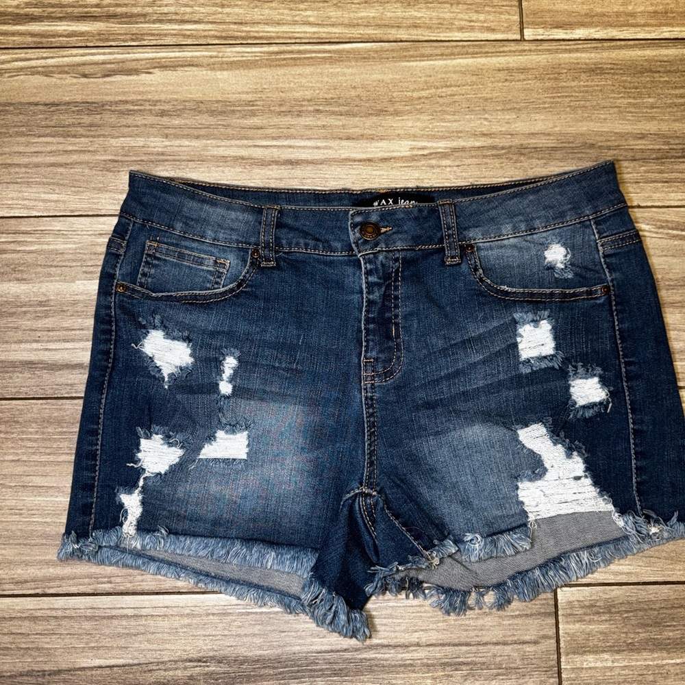 Wax Jean Women's Distressed Denim Shorts - Dark Blue